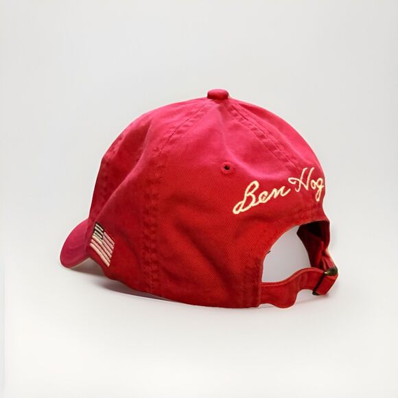 Ben Hogan Golf Hat Red W/ Starburst Logo Gold Trim Bill & Embroidered Signature - Picture 3 of 4